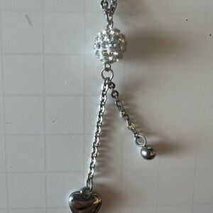 Steel X Silver Chain with Ball and Hearts Necklace